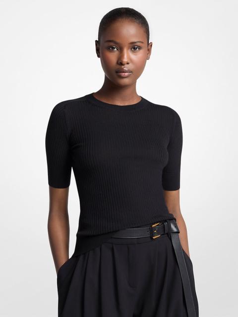 MICHAEL KORS COLLECTION Ribbed Wool Elbow-Sleeve Sweater