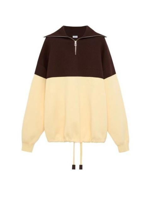 Loewe LOEWE Brown Yellow Two-Tone Zip Neck Cotton Sweater New & Au