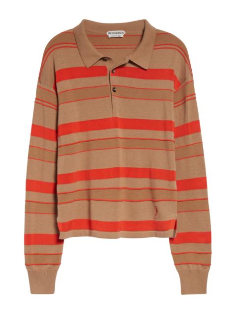 JW Anderson JW Anderson Stripe Cotton & Wool Blend Rugby Polo in Biscuit at Nordstrom