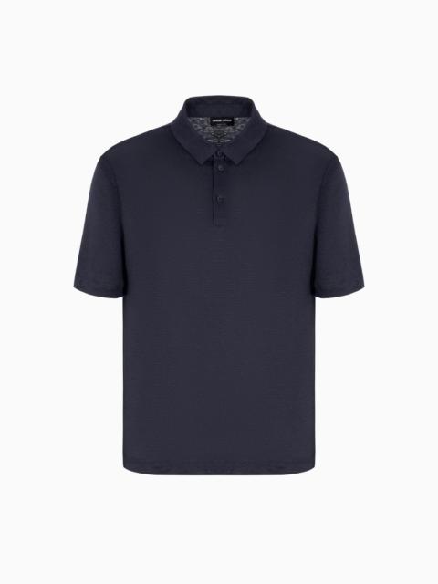 GIORGIO ARMANI Short-sleeved polo shirt in pure linen jersey