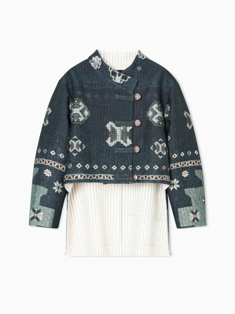 GIORGIO ARMANI PRINTED TUSSAH SILK AND COTTON PEA COAT