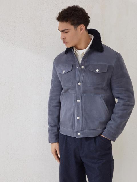 Brunello Cucinelli Suede curly shearling four-pocket jacket