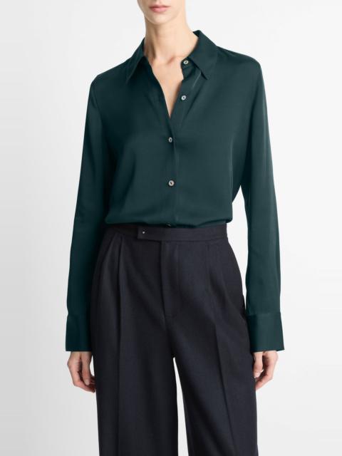 Vince Vince Slim Fit Silk Blend Button-Up Shirt in Juniper at Nordstrom