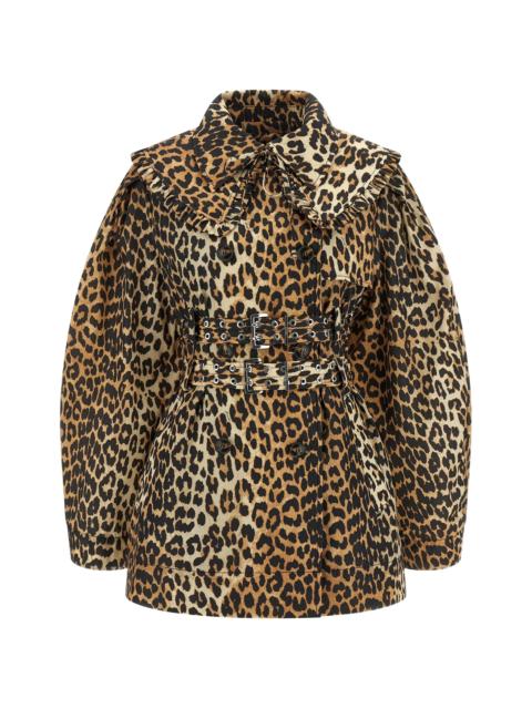 GANNI Ganni Ruffle Leopard Trench Coat
