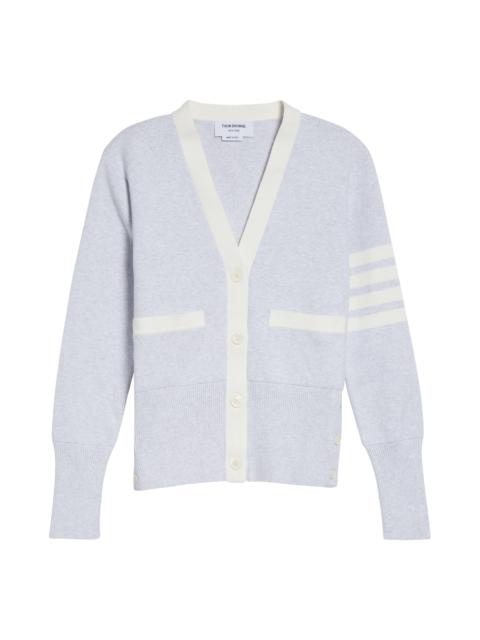 Thom Browne Thom Browne 4-Bar Contrast Trim Cotton Cardigan in Pale Grey at Nordstrom