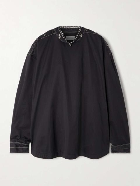 Embellished cotton-sateen top Black