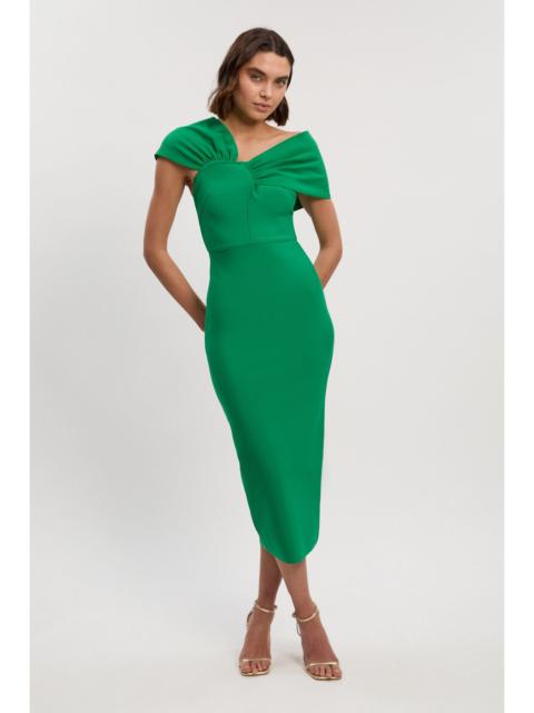 KAREN MILLEN Figure Form Bandage Asymmetric Strap Knit Midi Dress
