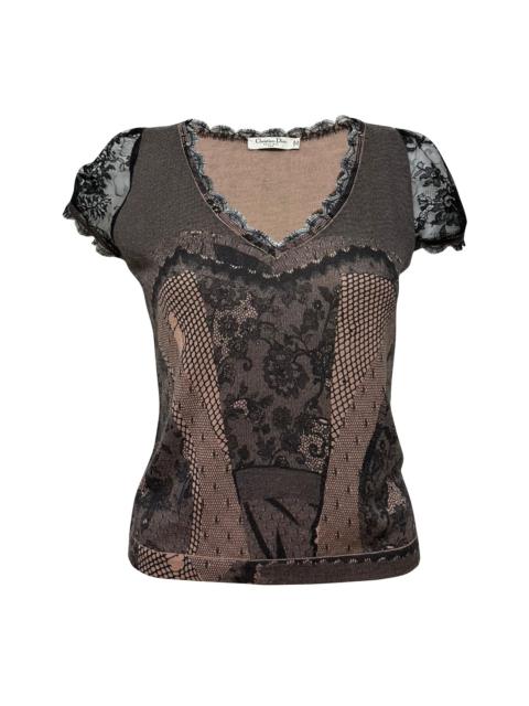 Dior CHRISTIAN DIOR Spring Summer 2006 Lace Trim Knit T-Shirt