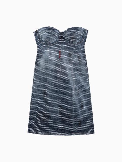 Dsquared2 Washed Denim Mini Dress With Crystals