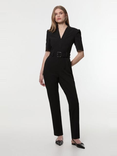 KAREN MILLEN Karen Millen Petite Crepe Belted Jumpsuit in Black at Nordstrom