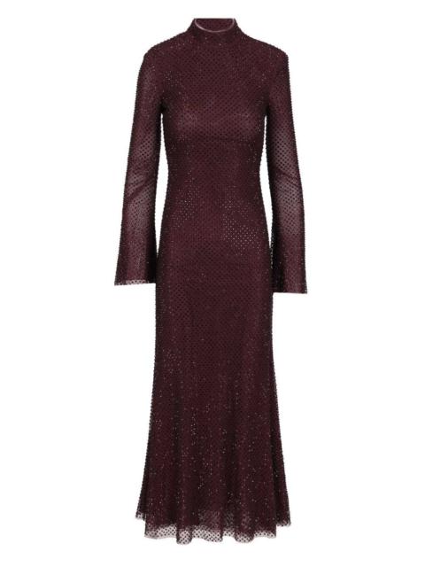 self-portrait Burgundy Rhinestone Fishnet Midi Dress Dresses Bordeaux