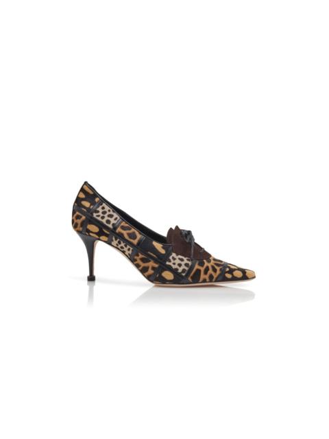 Manolo Blahnik Animal Print Calf Hair Lace-Up Pumps