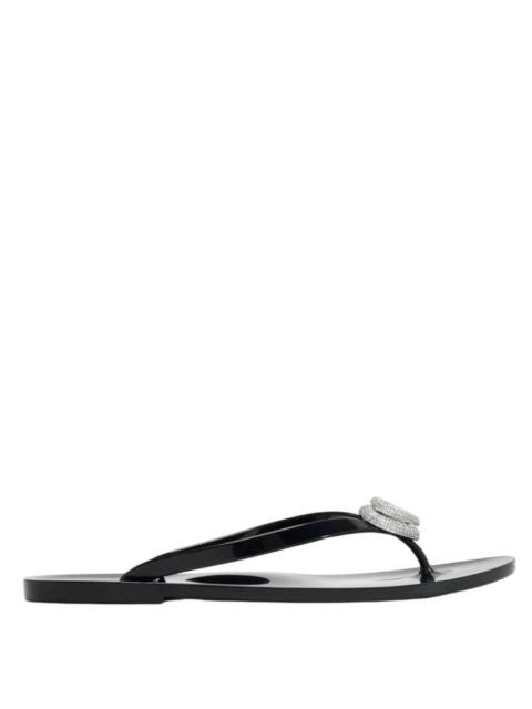MACH & MACH Mach & Mach Crystal Embellished Double Heart Thong Flip Flops