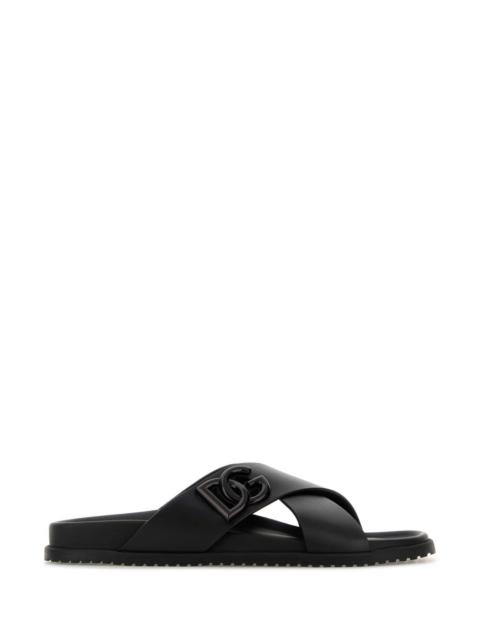 Dolce & Gabbana Dolce & Gabbana Men Black Leather Slippers