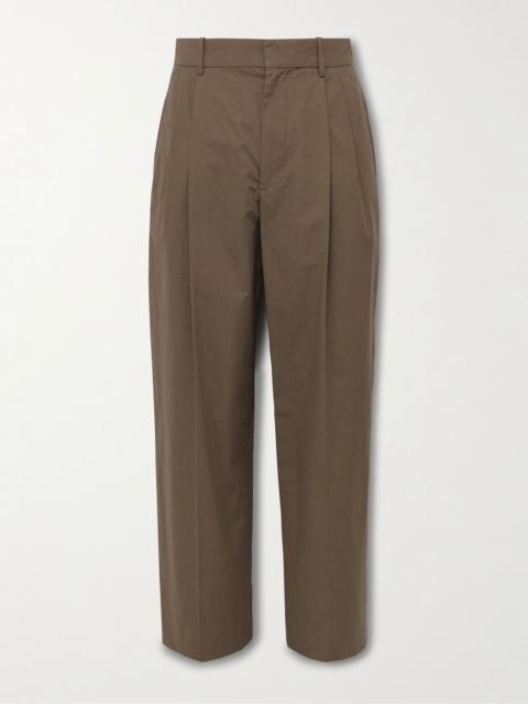 The Row Silas Tapered Pleated Cotton Trousers Brown
