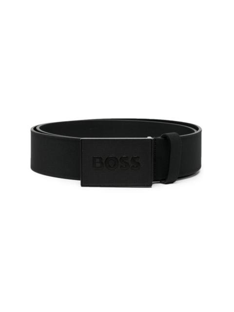 logo-plaque leather belt