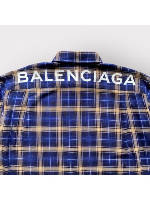BALENCIAGA Balenciaga Logo Blue Plaid Oversize Shirt