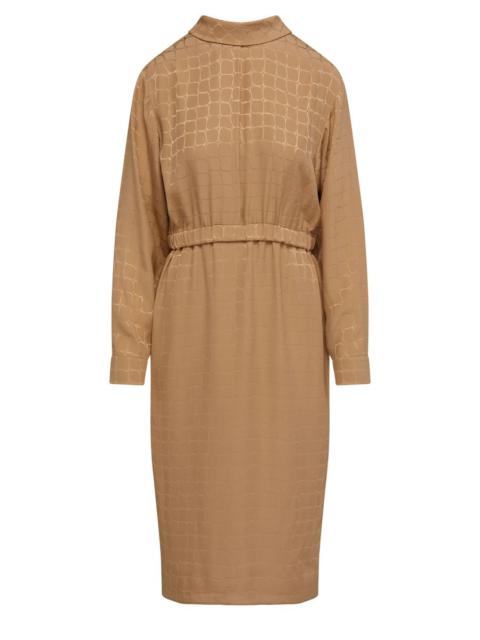 CELINE Midi dress with overturned collar in matte and shiny silk