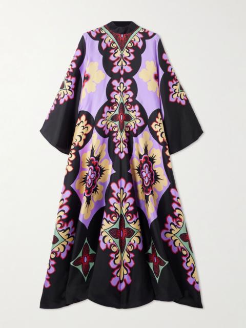 La DoubleJ Icon Magnifico draped printed silk-twill maxi dress Purple