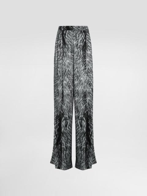 Dolce & Gabbana Silk satin pajama pants with fur print