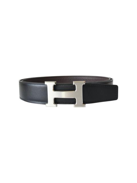 Hermès Hermes 32mm H au Carre Buckle Reversible Leather Strap Palladium Hardware Noir Chocolat