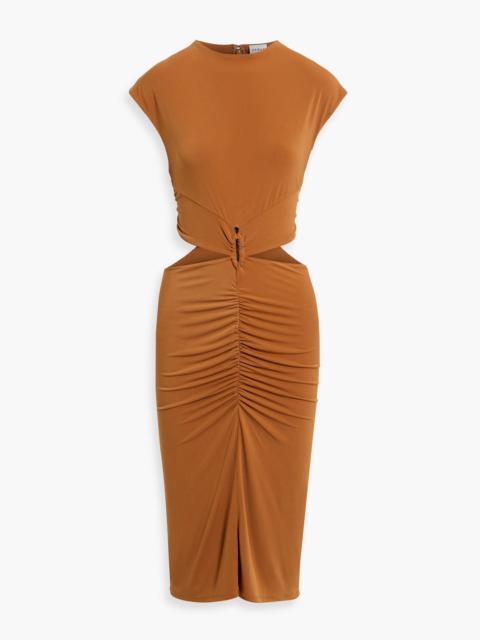 Other Designers Gabrielle ruched cutout stretch-jersey midi dress