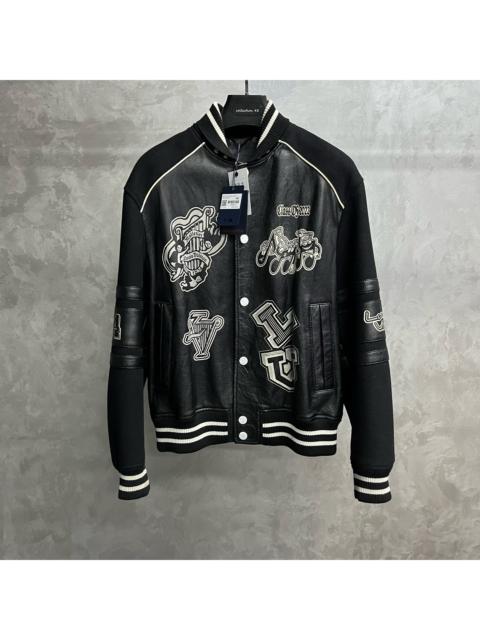 Louis Vuitton Louis Vuitton black lettering logo patch striped long-sleeved baseball jacket