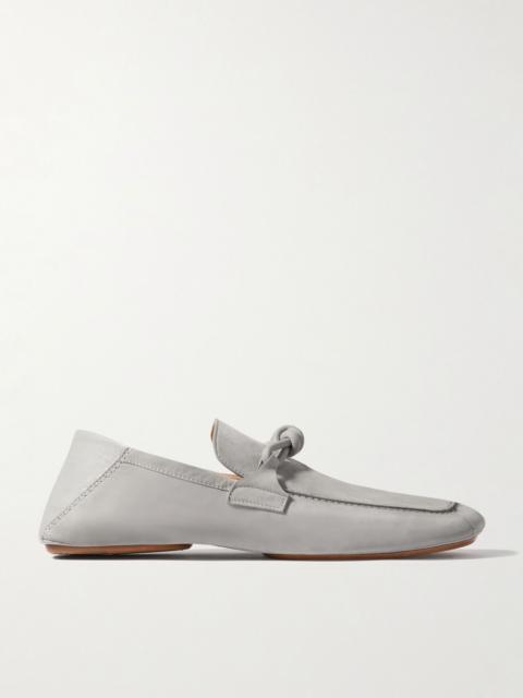 Bottega Veneta Knot-Detailed Leather-Trimmed Textured-Nubuck Loafers Gray