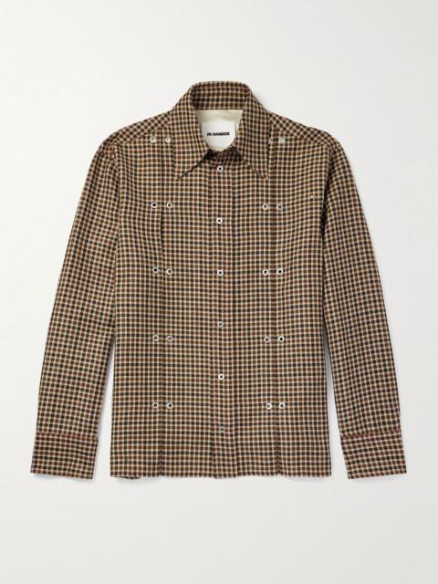 Jil Sander Embellished Checked Wool and Linen-Blend Shirt Brown