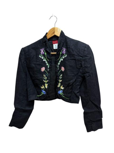 Other Designers Vintage Kenzo Black Linen Embroidered Floral Boho Short Open