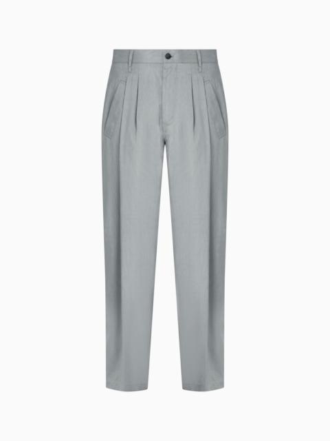 GIORGIO ARMANI VISCOSE AND LINEN CANVAS SINGLE-DARTED TROUSERS
