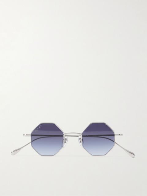 GUCCI Octagon-Frame Silver-Tone Sunglasses Silver