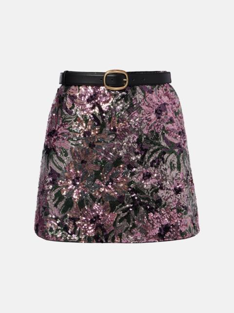 self-portrait Floral sequined miniskirt