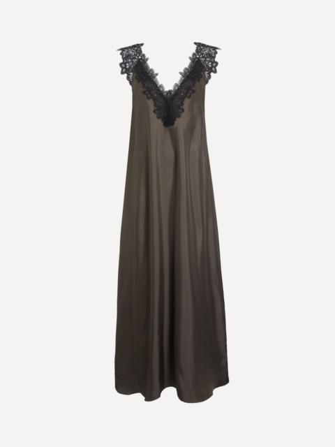 RÓHE Brown V-Neck Lace Silk Slip Dress