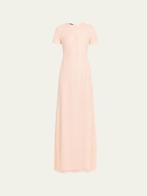 AKRIS Flower Grid Embroidered Gown with Back Godet
