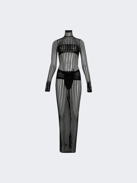 LaQuan Smith Sheer Striped Open Back Maxi Dress Black