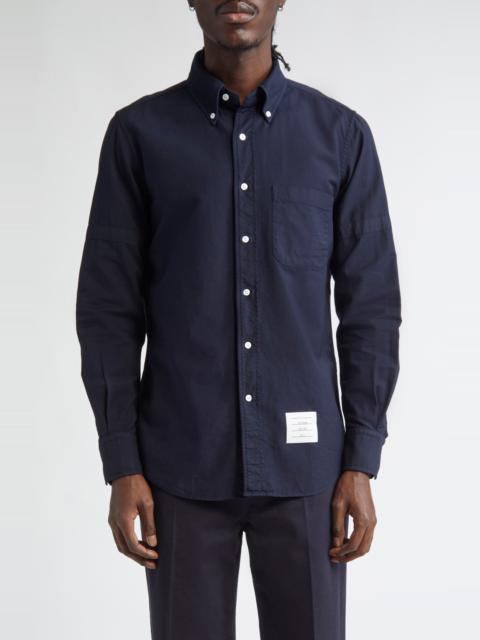 Thom Browne Thom Browne Armband Straight Fit Cotton Poplin Button-Down Shirt in Navy at Nordstrom