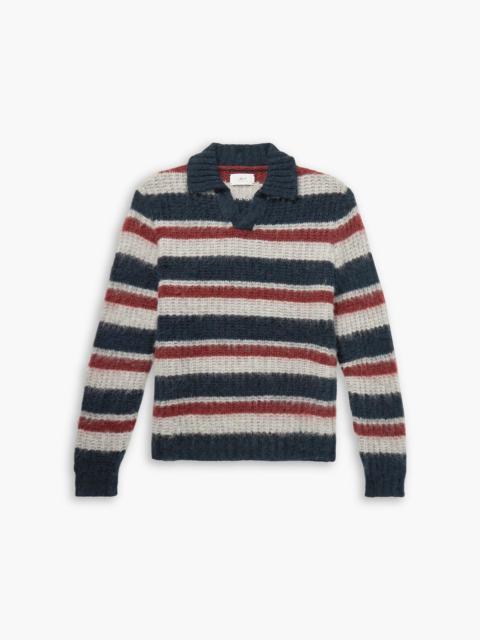 Other Designers Striped waffle-knit alpaca-blend polo shirt