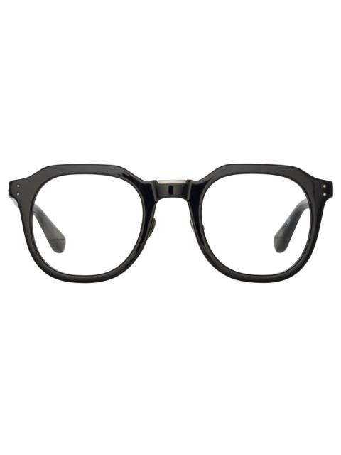 LINDA FARROW FLETCHER ANGULAR OPTICAL FRAME IN BLACK AND NICKEL