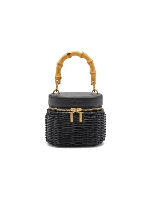 Cult Gaia Gwyneth Leather-Trimmed Rattan Clutch black