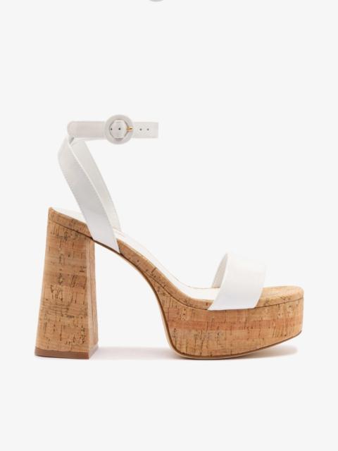 Larroudé Dolly Sandal In White Patent Leather and Natural Cork