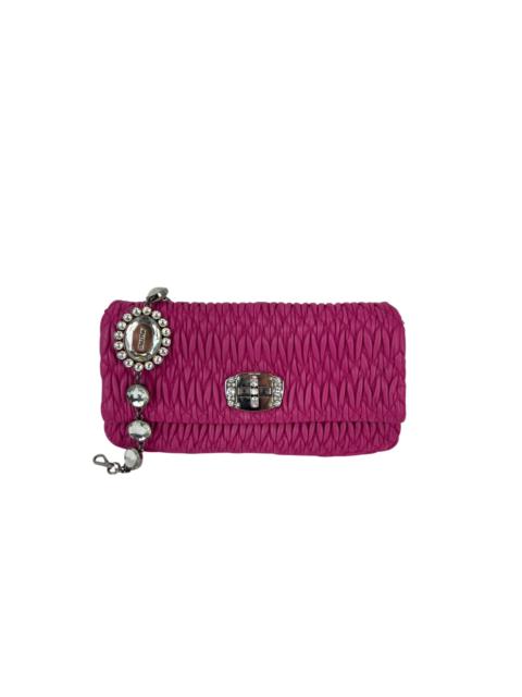 MiuMiu - MiuMui Pink Lambskin Nappa Crystal Shoulder Clutch Bag