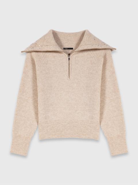 maje Rhinestone sweater with half-zip