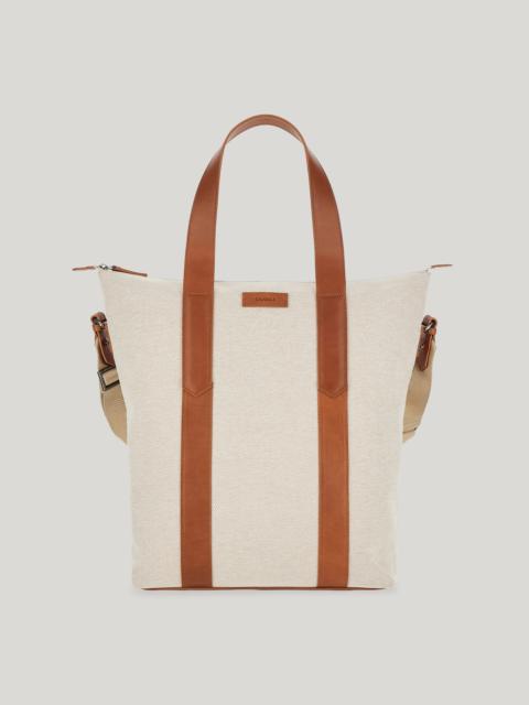 Canali TOTE BAG IN COWHIDE AND CANVAS SKIN
