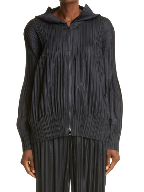 Pleats Please Issey Miyake Pleats Please Issey Miyake Pleated Zip Front Hoodie in Black at Nordstrom