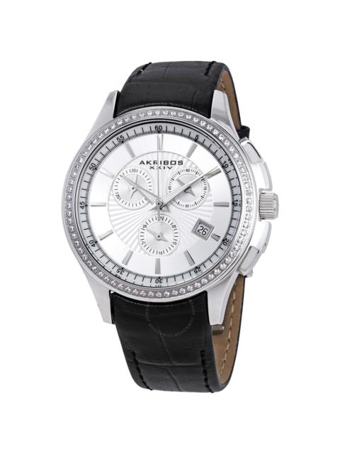 Other Designers Akribos XXIV Grandiose Crystal Chronograph Steel Black Leather Men's Watch AK615SS