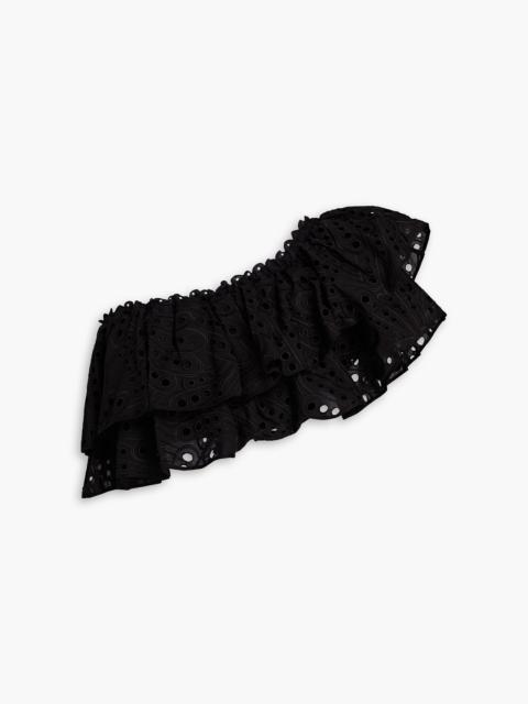 Charo Ruiz Flamingo one-shoulder cropped broderie anglaise cotton-blend top