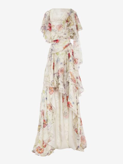 Alexander McQueen Meadow Floral Print Asymmetric Evening Dress
