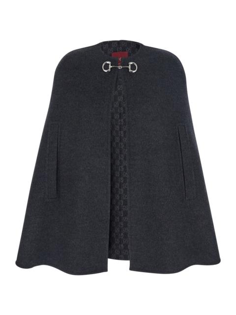 GUCCI Gucci Women Black Cape With Clamp Closure On The Front And Internal Gg Motif In Wool And Silk Woman