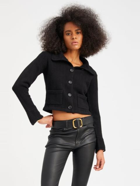 SPRWMN BLACK CASHMERE COLLARED CARDIGAN